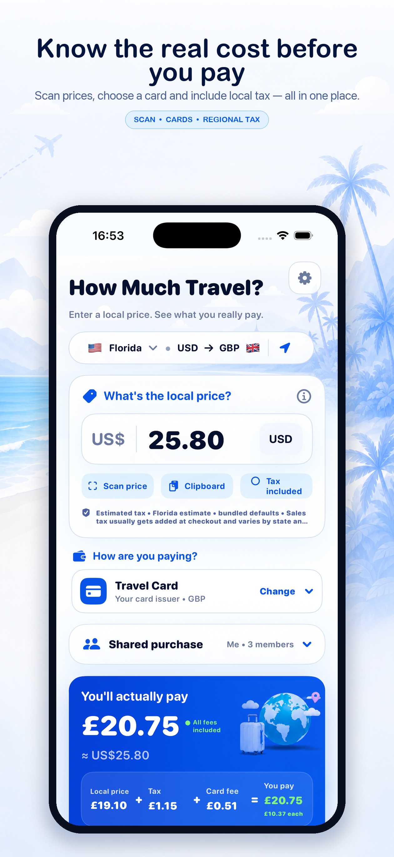 Main price calculator screen
